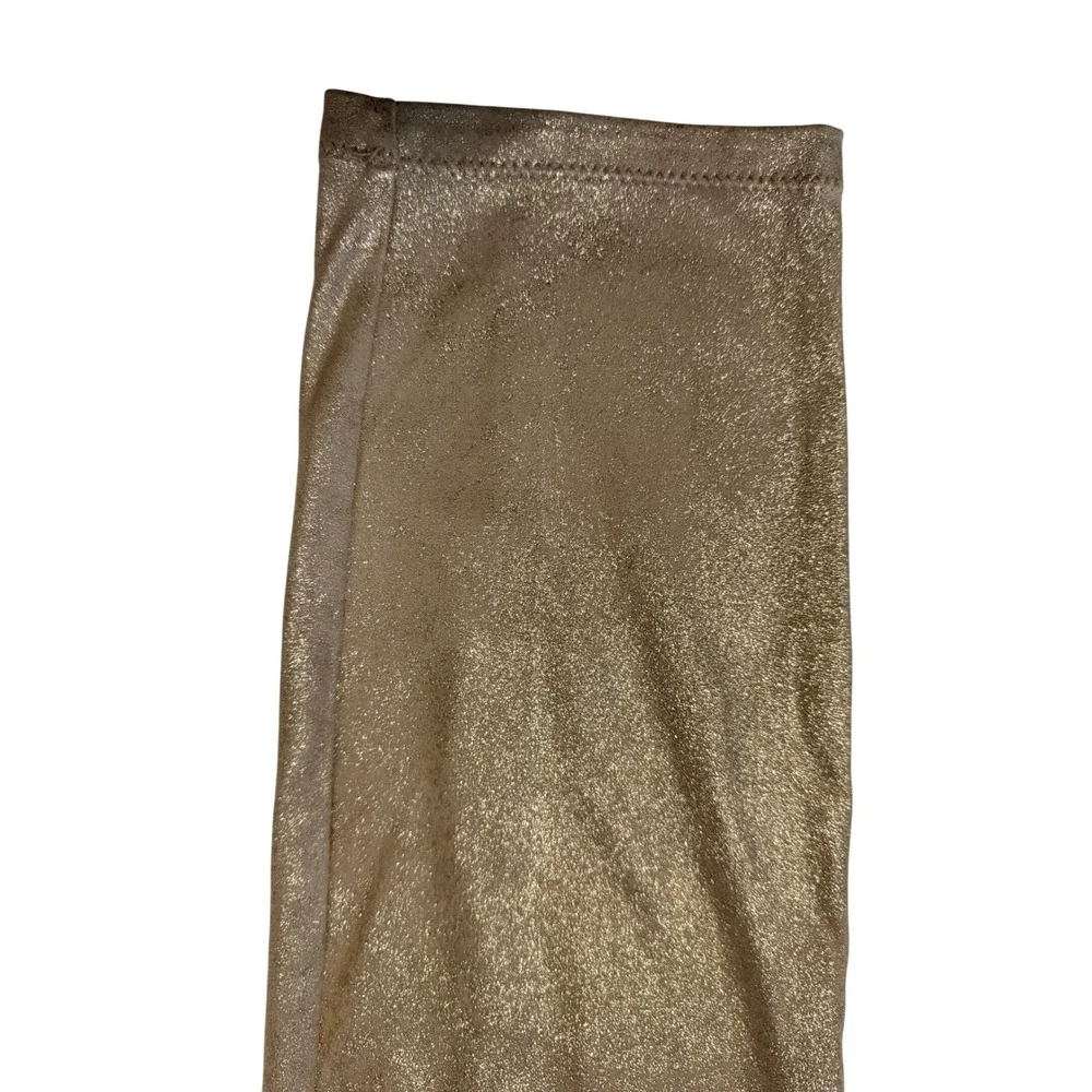 Free People Metallic Gold Skinny Pants High Rise Leggings Faux Suede Size 31